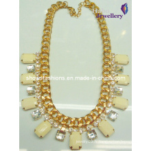 Grande pierre blanche et chaîne avec collier de mode plaqué or / bijoux à la mode (XJW2124)